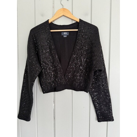 Anthropologie Maeve Artemia Black Open Sequin Cardigan XS/S Cotton Blend - Picture 1 of 6
